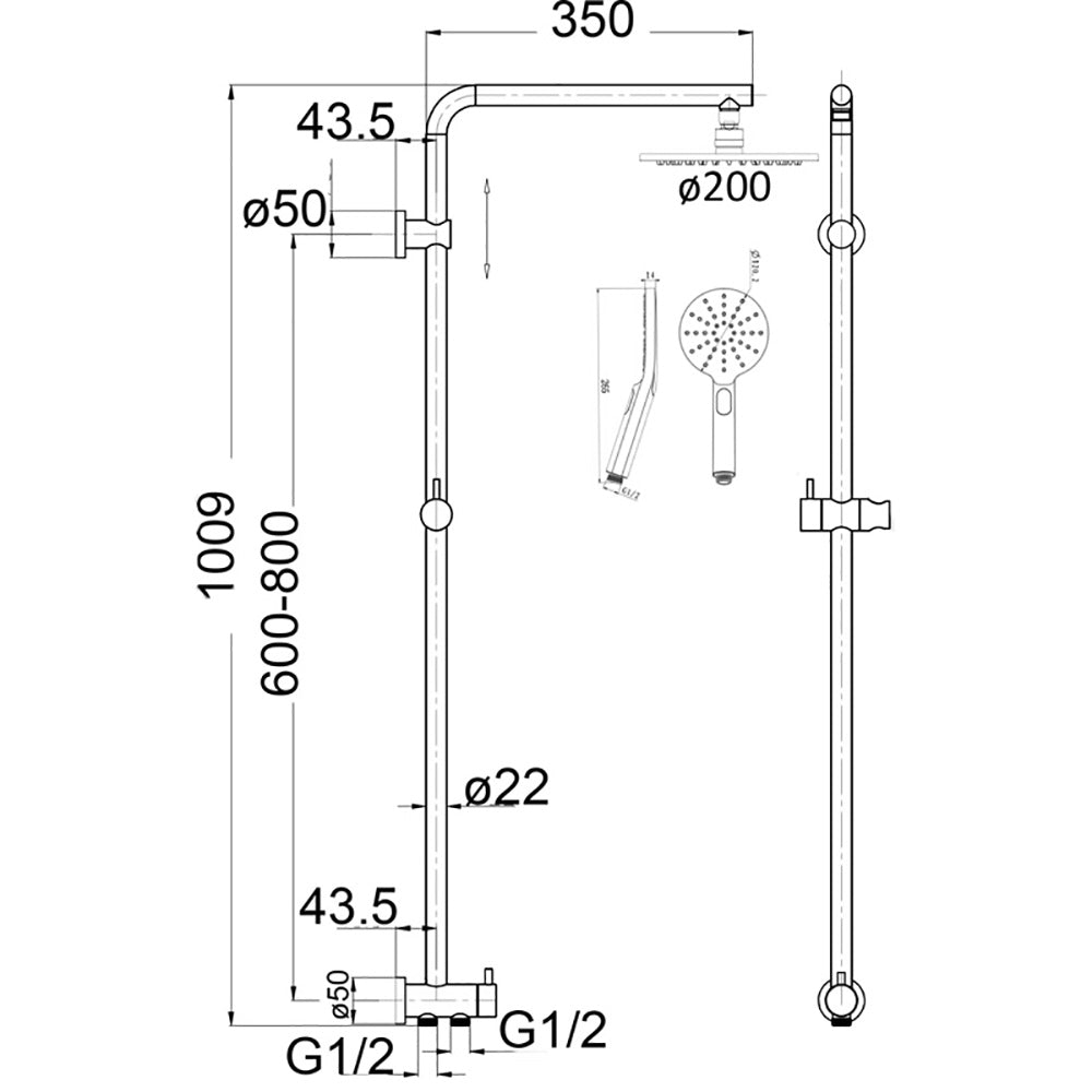 Cora Shower Set Multifunction 2 hose 200mm PHC4501R