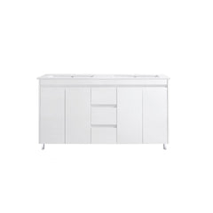 Double Bowl Freestanding White Bathroom Vanity PVC1500DT