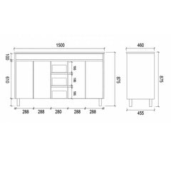Double Bowl Freestanding White Bathroom Vanity PVC1500DT
