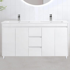 Double Bowl Freestanding White Bathroom Vanity PVC1500DT