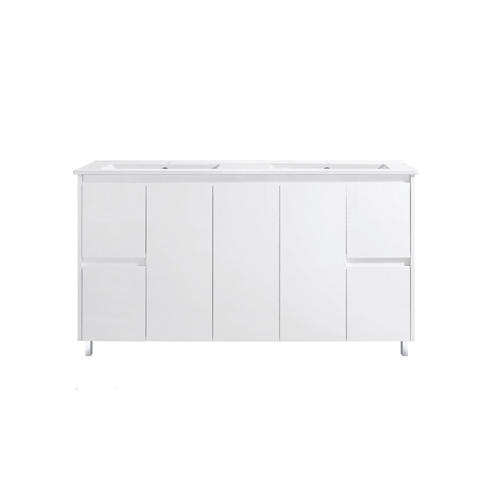 Double Bowl Freestanding White Bathroom Vanity PVC1500D