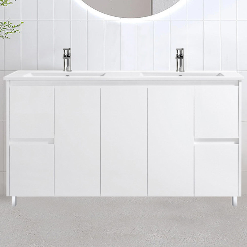 Double Bowl Freestanding White Bathroom Vanity PVC1500D