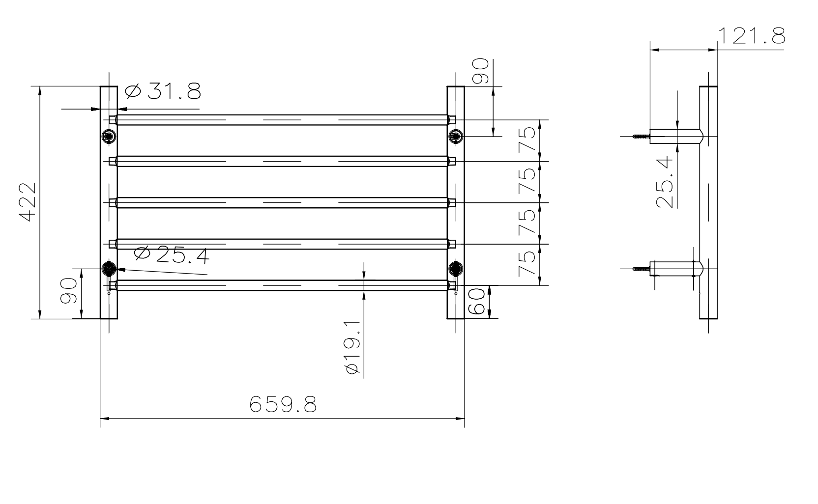 Allegra 5 Bar Heated Towel Rail JY-3350-CH