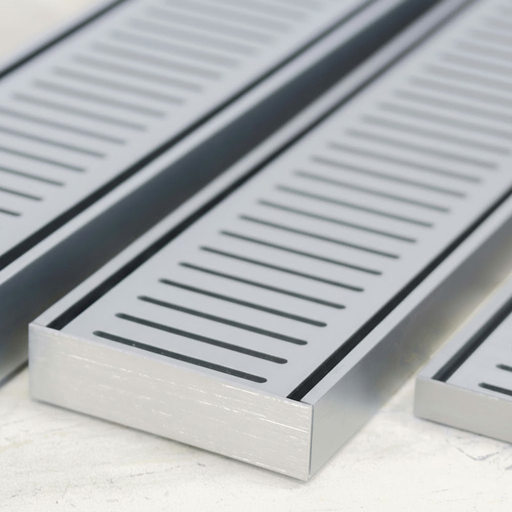 Custom Made Slimline Shower Grate Drain Brush Nickel 300-3000x100x21mm