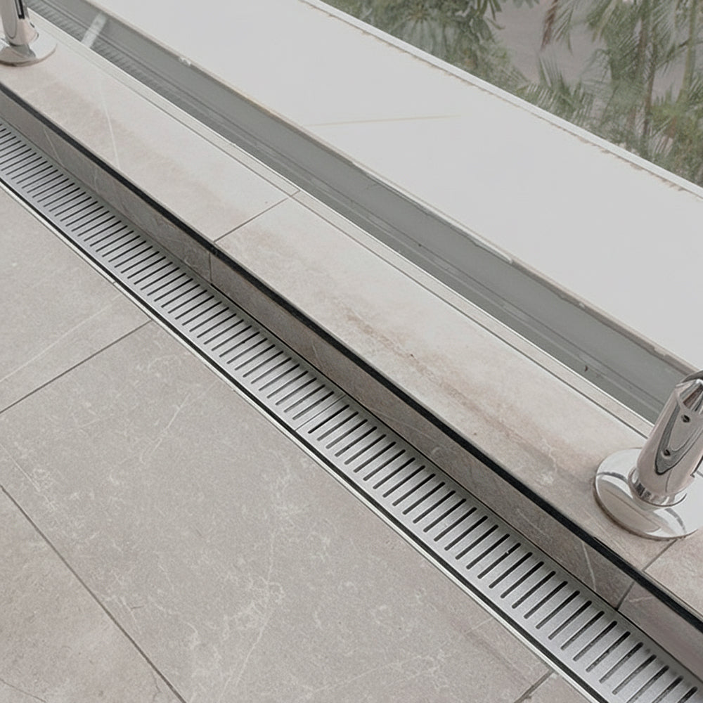 Custom Made Slimline Shower Grate Drain Brush Nickel 300-3000x100x21mm