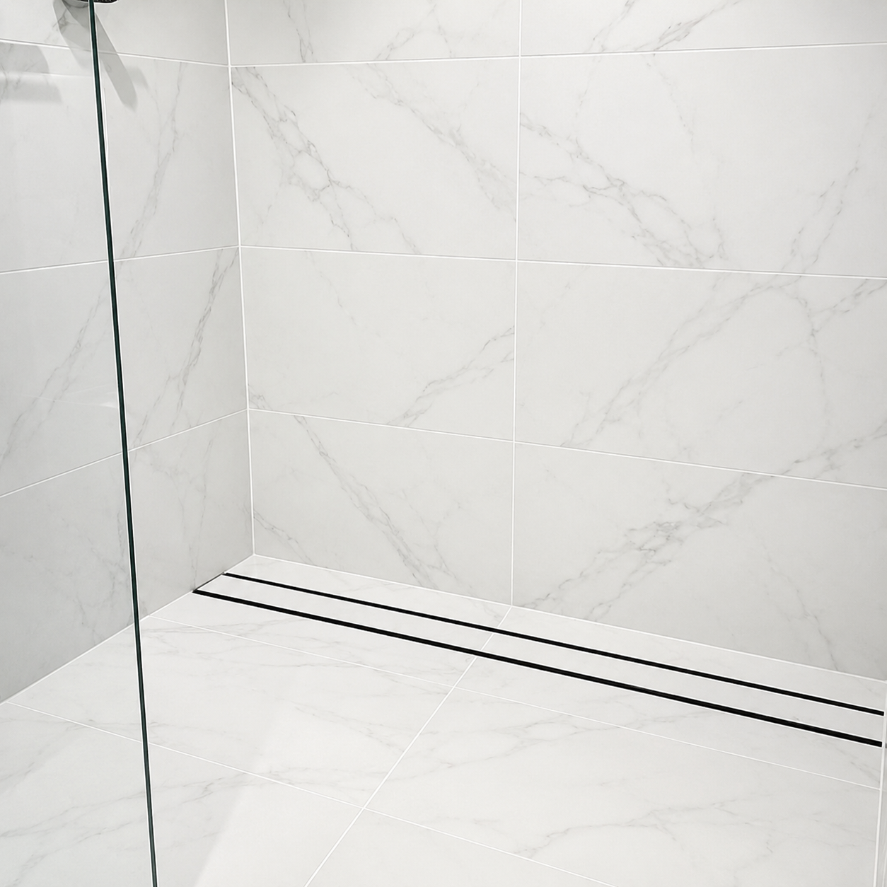 Aluminium Slimline Tile Insert Shower Drain Matt Black 300-3000x100x21mm