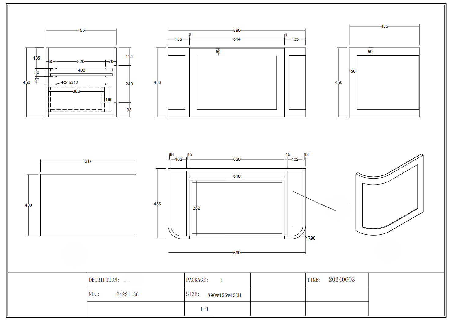 Curved Shaker Wall Hung Matt White Vanity Unit 900mm WH24221-900_MW