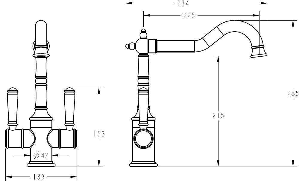 Clasico Twin Handle Gooseneck Sink Mixer Ceramic Handle HYB868-105A-MB