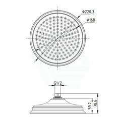 Clasico 220mm Round Brass Matt Black Shower Head -PRB083MB