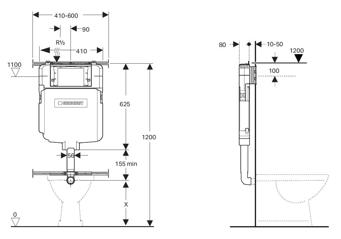 Disabled Compliant Geberit Rimless Toilet Suite With Stainless Steel Colour Buttons